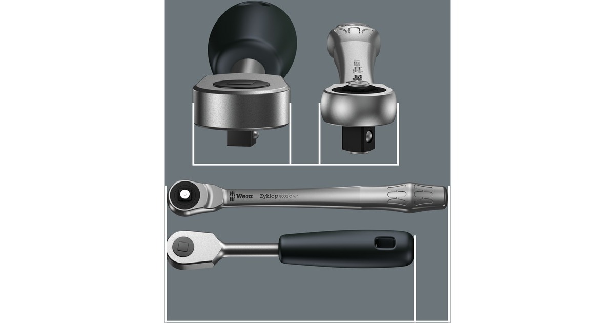 Wera8100 SC 7 Zyklop Metal-ratelset met doorsteekvierkant 1/2