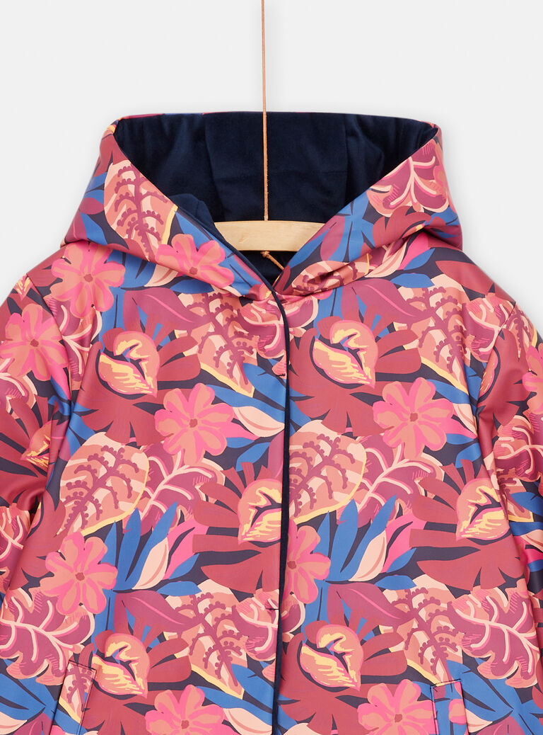 Parka bleu marine et rose réversible pour fille