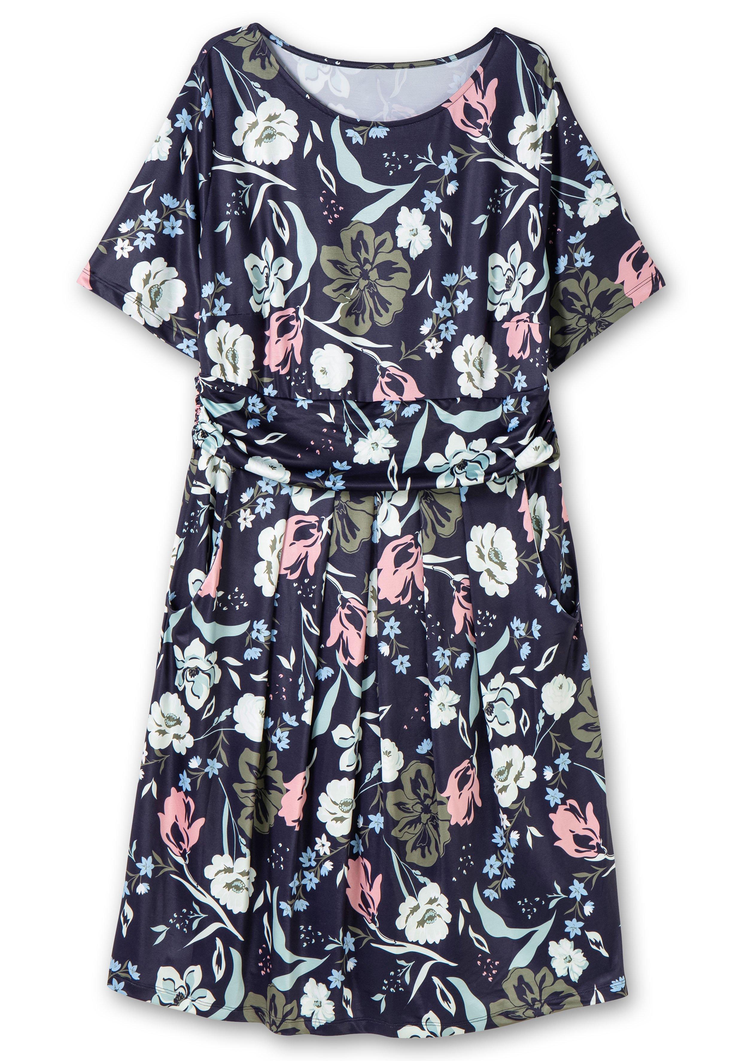Jerseykleid mit Blumendruck und Taillenband
