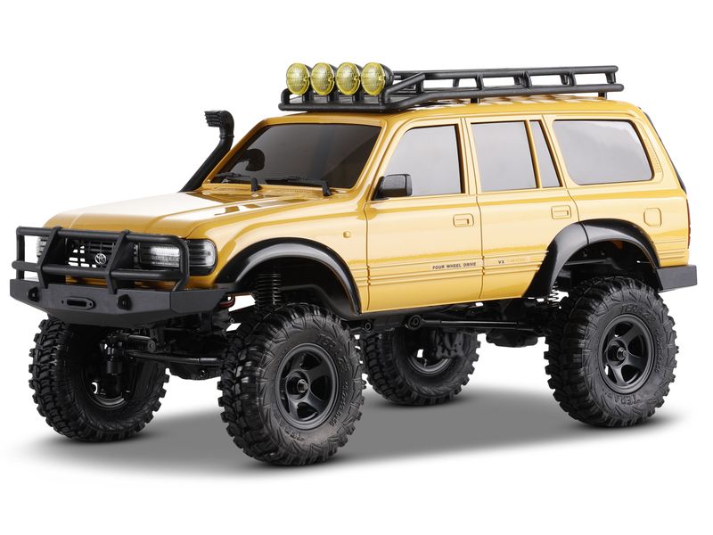 FMS Scale Crawler FCX18 Toyota LC80 Gelb, RTR, 1:18 Mini Rock Crawler mit detaillierter Toyota Landcruiser Karosserie und 2-Gang Getriebe