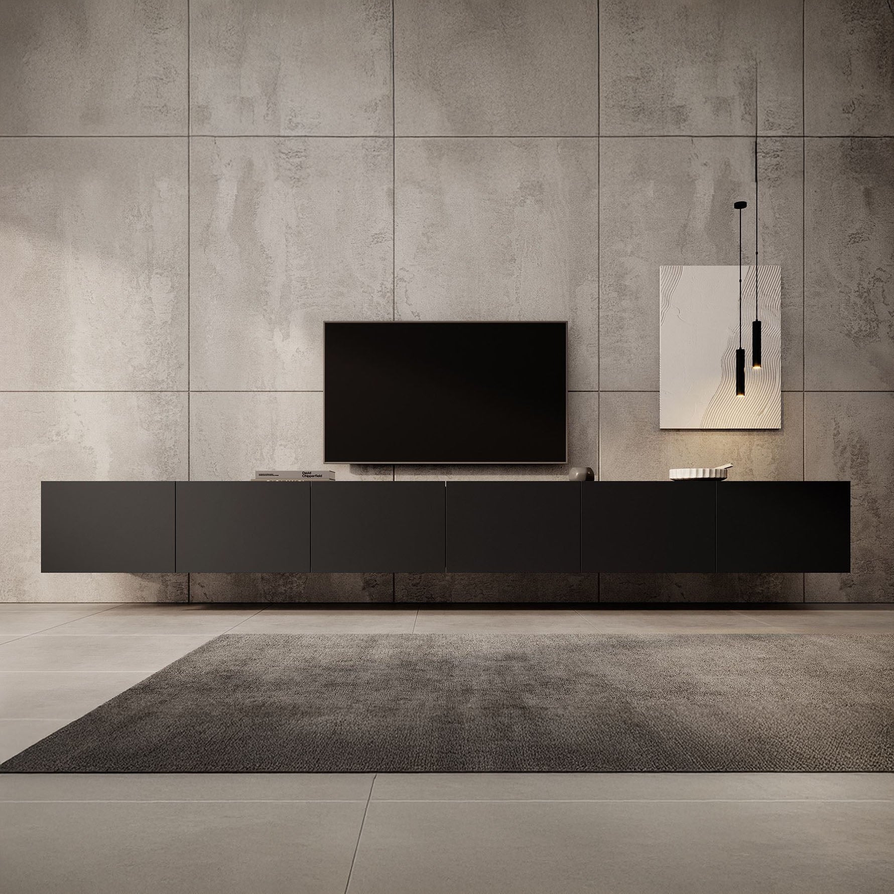Calabas - TV-Meubel met 6 deuren - Mat zwart - 300x43x37 cm