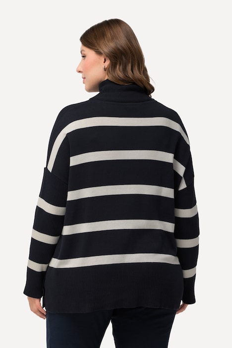 Bellieva Pullover, oversized, Seitennähte mit Druckknöpfen, Stehkragen, Langarm