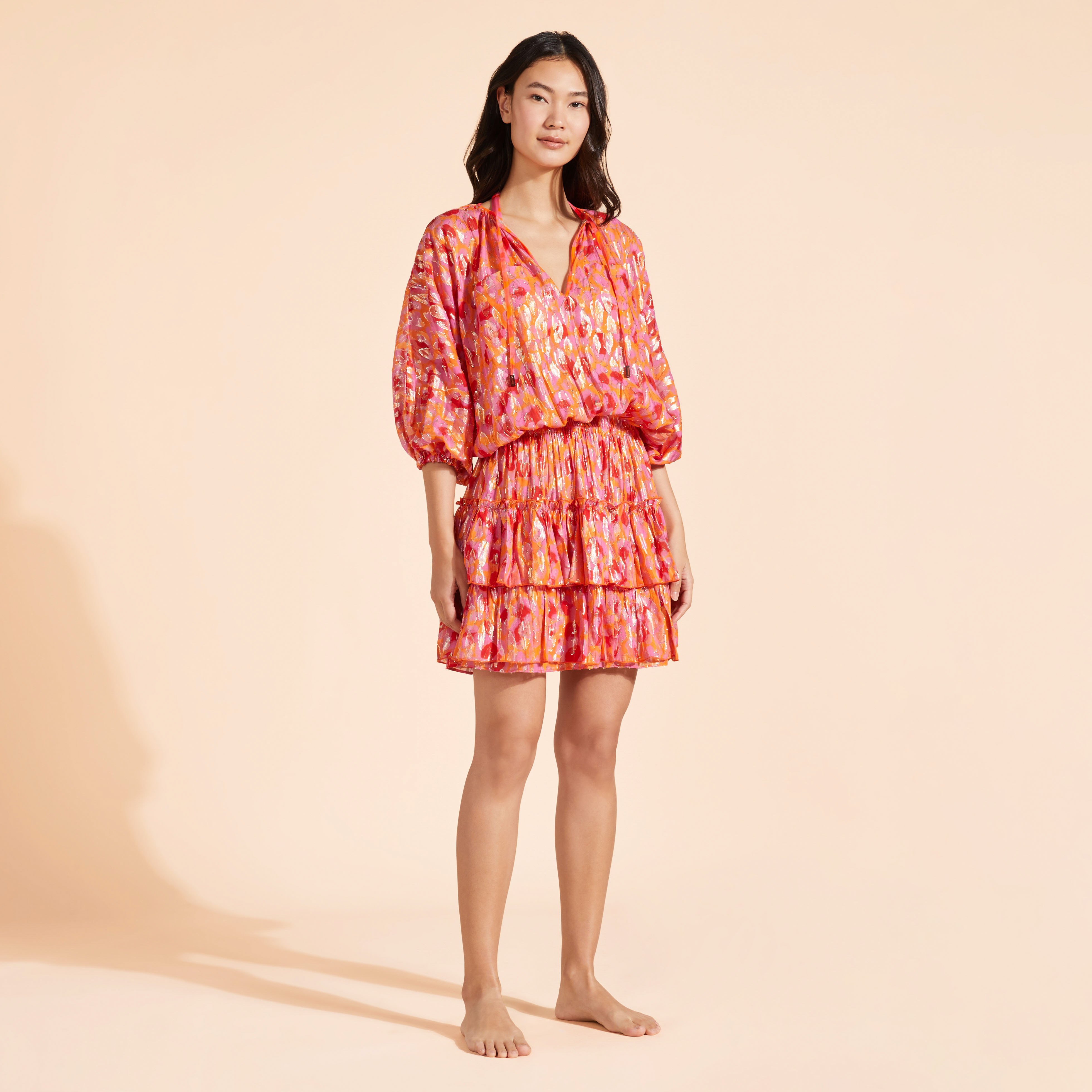 Robe Courte à Volants en Soie Femme New Leopard