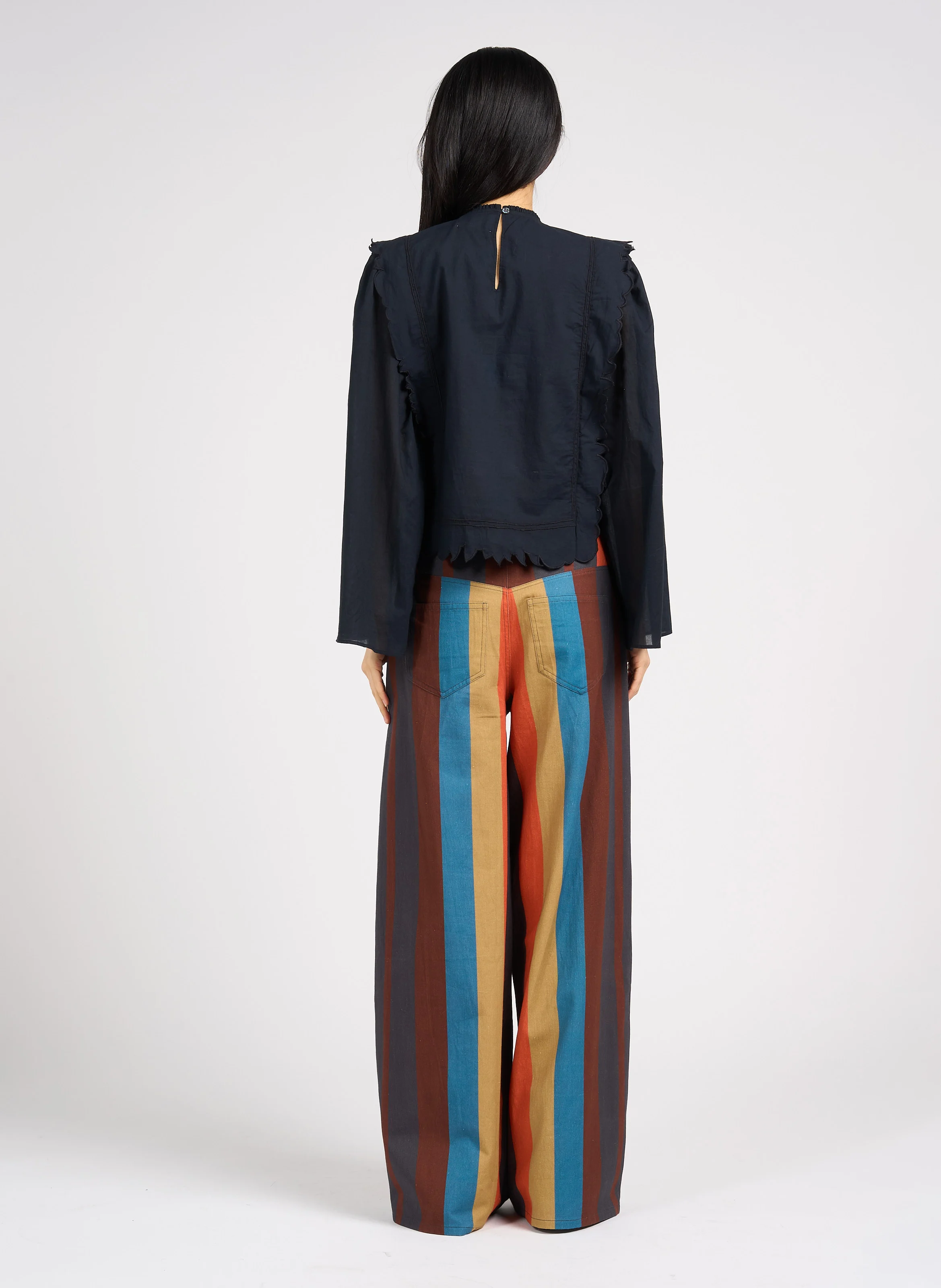 HAPPY - Pantalon droit rayé en coton | Orange