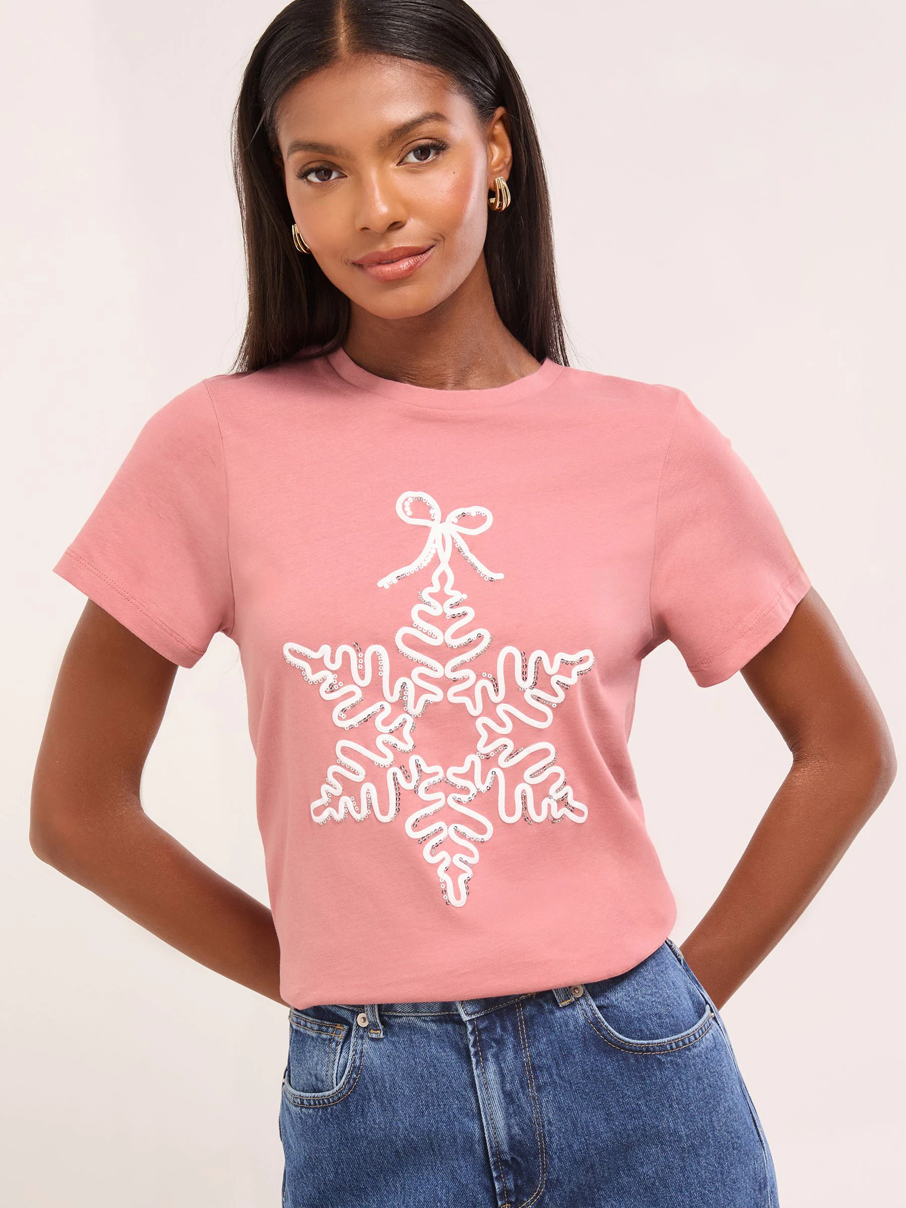 Roze met sneeuwvlokprint - Lipsy T-shirt met ronde hals