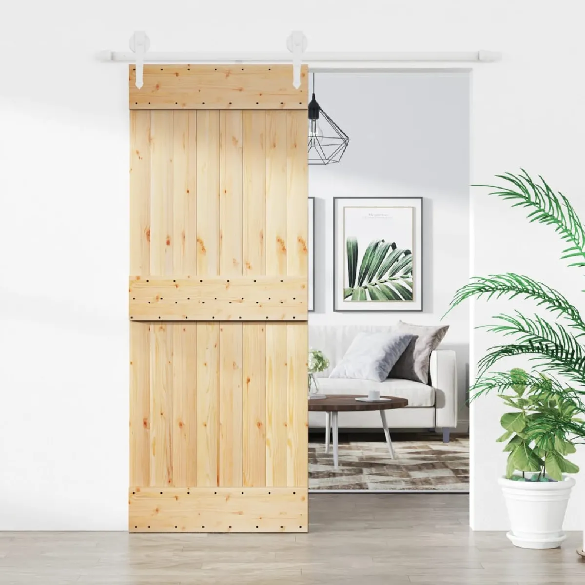 vidaXL Porte coulissante et kit de quincaillerie - 80x210 cm - Pin massif