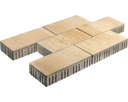 Rechthoekige straatsteen Crescendo sahara-wit-melange met micro-afschuining 40 cm x 20 cm x 8 cm
