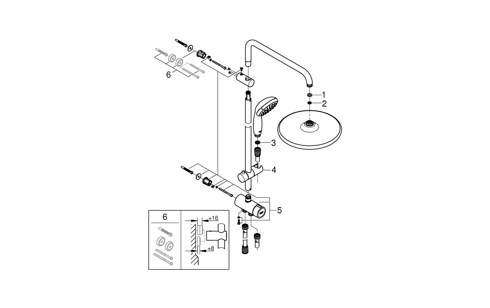 Duschsystem Vitalio Start System 250<br>Duschsystem mit Umstellung für die Wandmontage