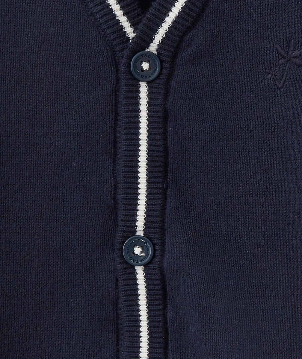 CARDIGAN BÉBÉ GARÇON EN COTON BLEU MARINE AVEC LISERÉ BLANC