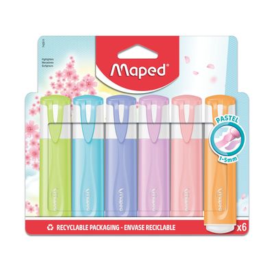 Maped Fluo'Peps Pastel - Pochette de 6 Surligneurs - couleurs assorties