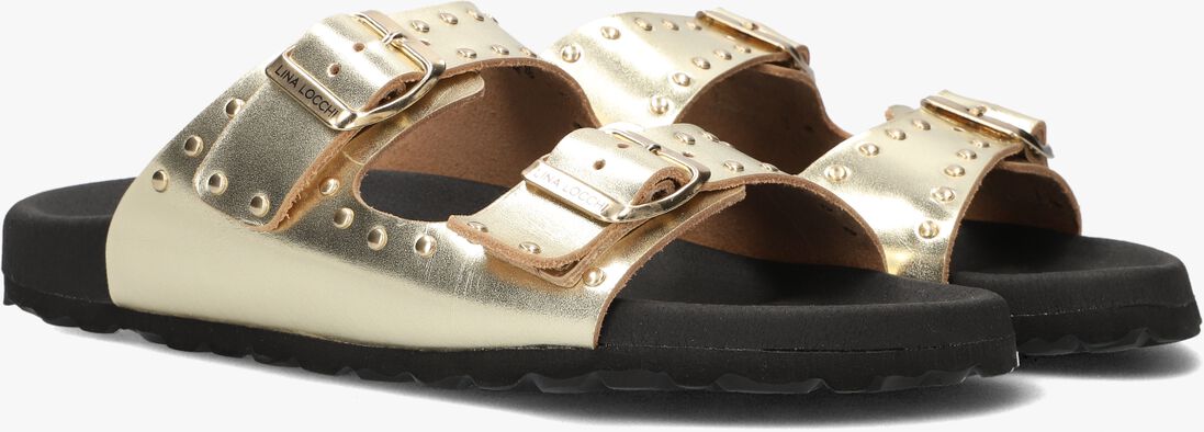gouden lina locchi slippers 2 gesp slipper met studs