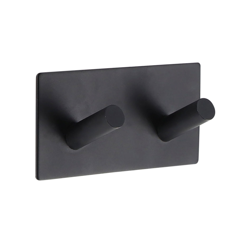 Double patère adhésive en acier noir 9x4.5x3cm