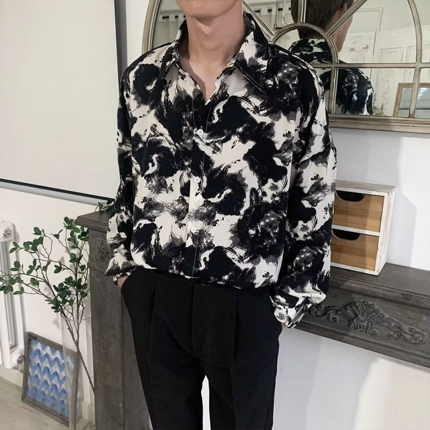 Femilina - Shirt met lange mouwen en kraag en print