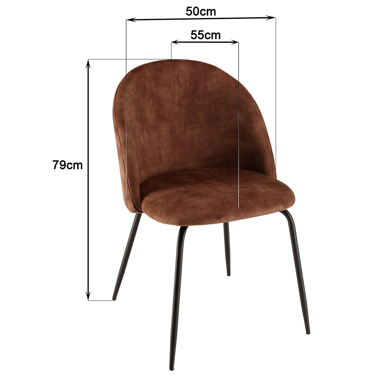 Macabane 2 Chaises en Velours Tom dossier arrondi acajou - 50x55x79 cm
