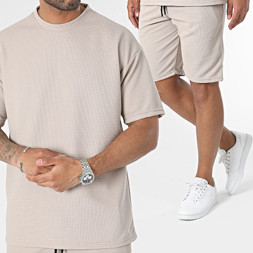 Ensemble Tee Shirt Et Short Jogging Beige