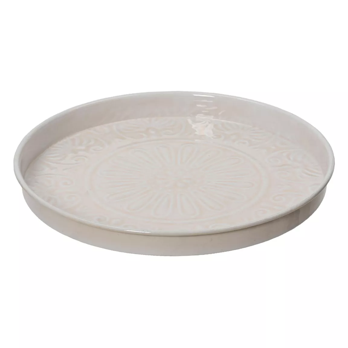 Plateau rond décoratif (D32 cm) Fleurs d'Ésmée Crème