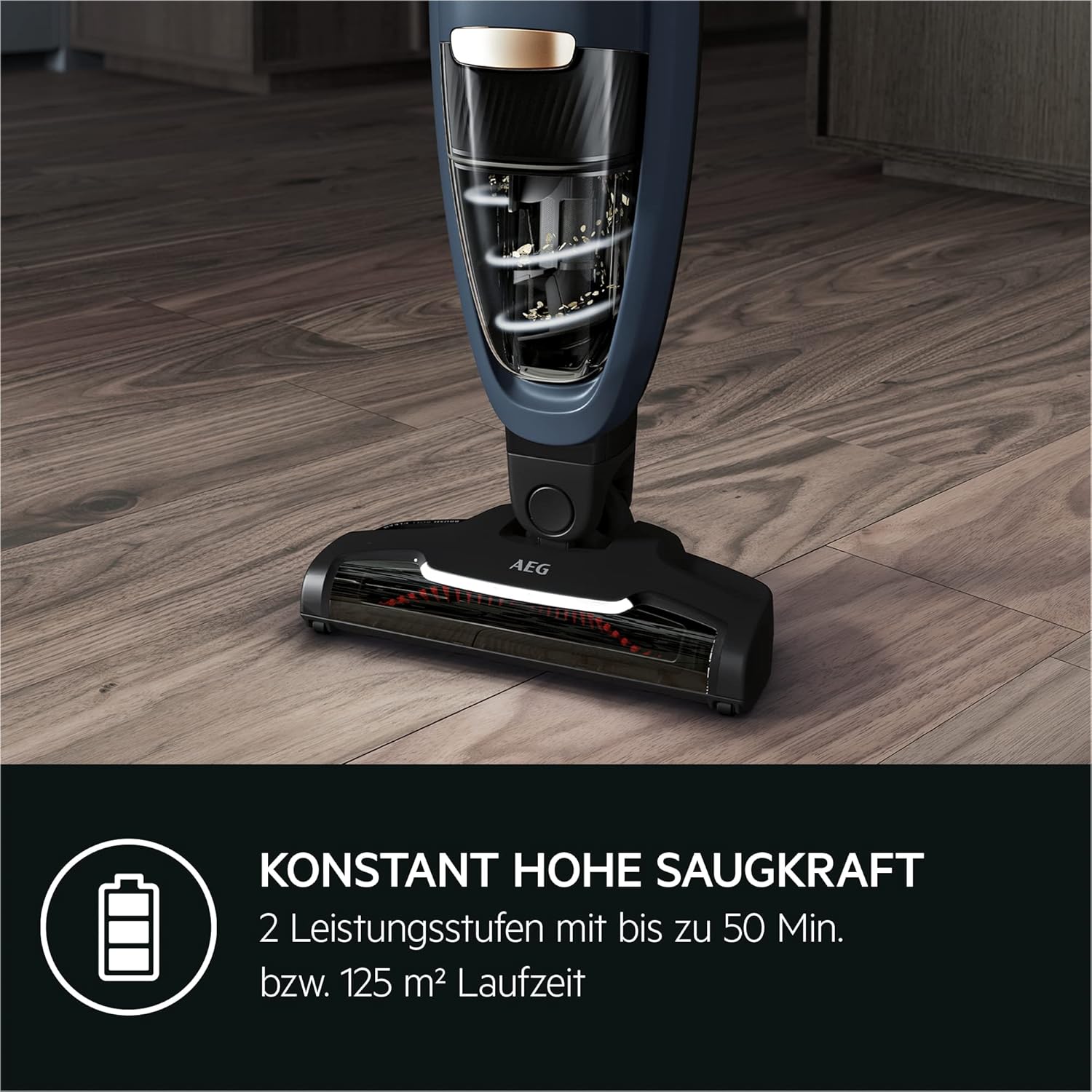 AEG 2in1 Akku Staubsauger, schlanke Bauform, Multi-Bodendüse, PetPro-Elektrosaugbürste, Tiefenreinigung, bis zu 50 min Laufzeit, 21,6 Volt, inkl. Zubehör, freistehend, Hygienefilter, blau, QX7-1-I360