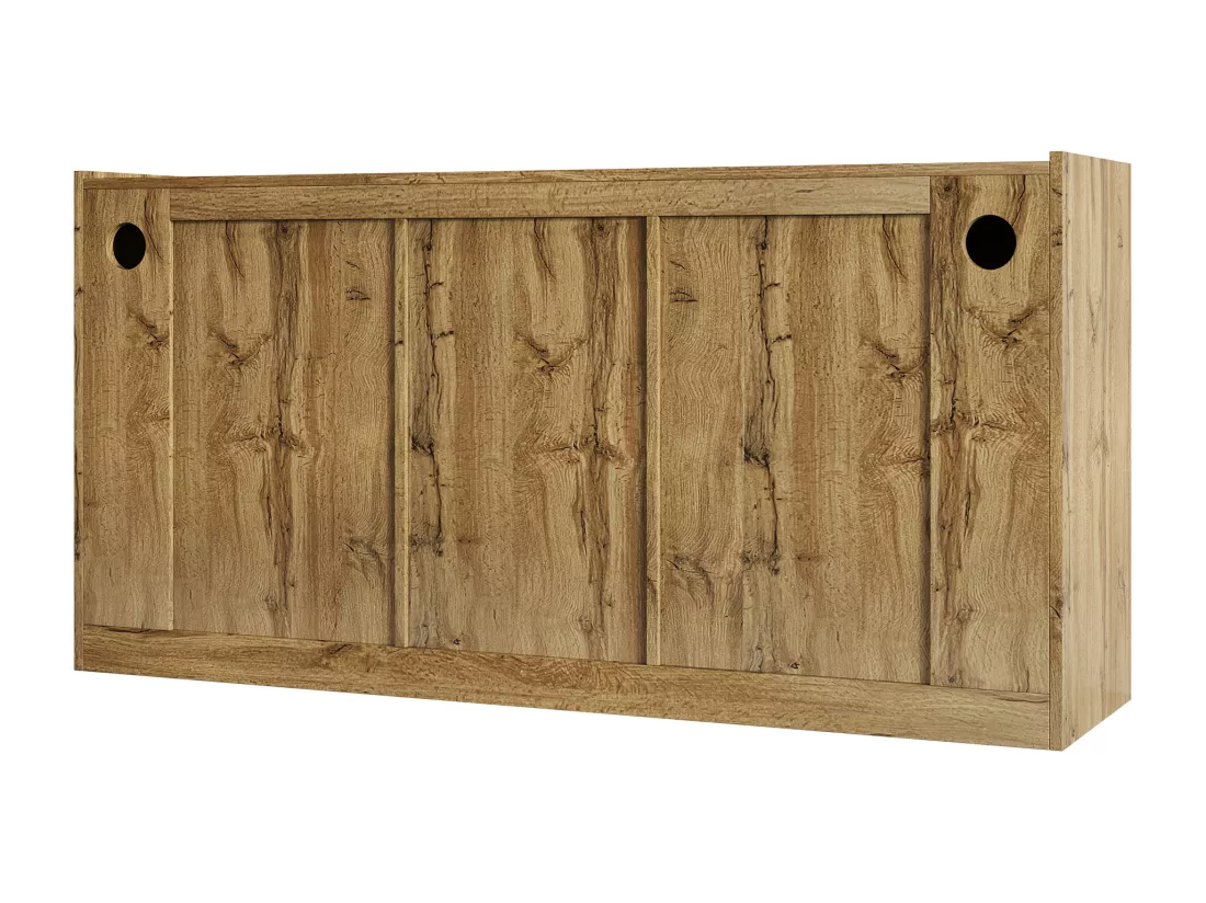 Buffet 150x40x70.5cm - 3 portes - design sans poignées - étagères réglables - blanc + naturel