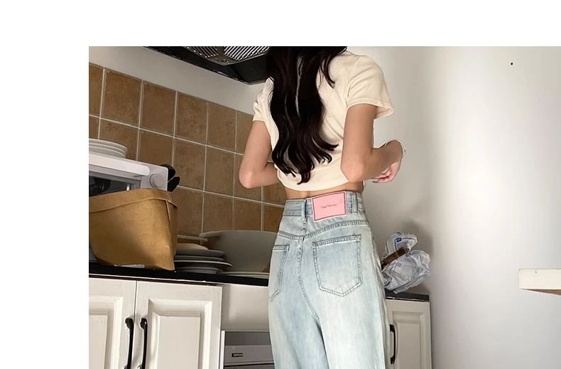 Okalpis - Hoge taille wijde jeans