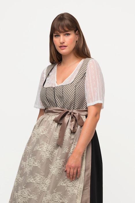 Dirndlbluse, Spitze, V-Ausschnitt, Elastiksaum, Halbarm