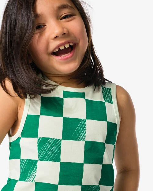 2 débardeurs enfant coton stretch carreaux vert