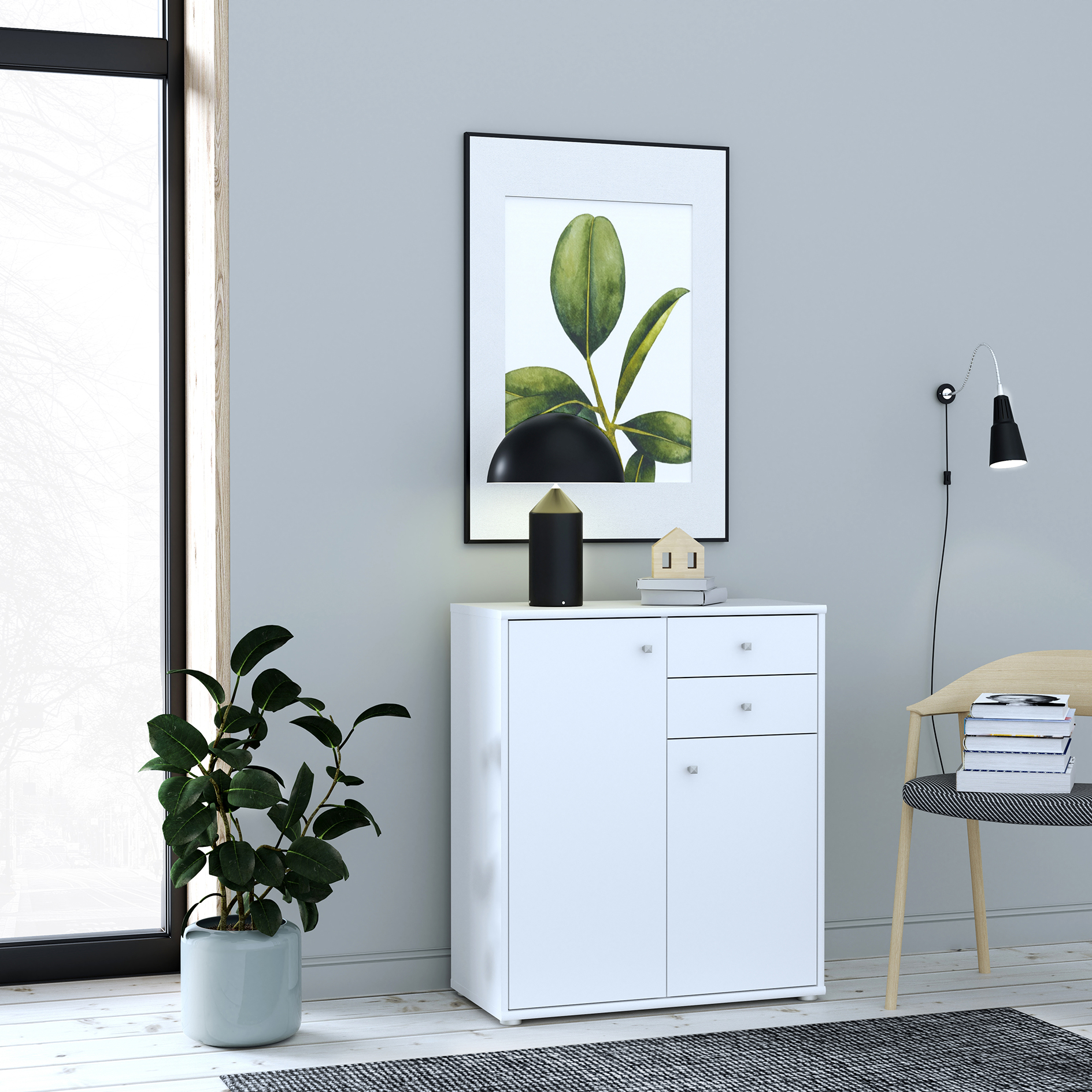 Kommode - weiß - 2 Schubkästen - 74x86 cm