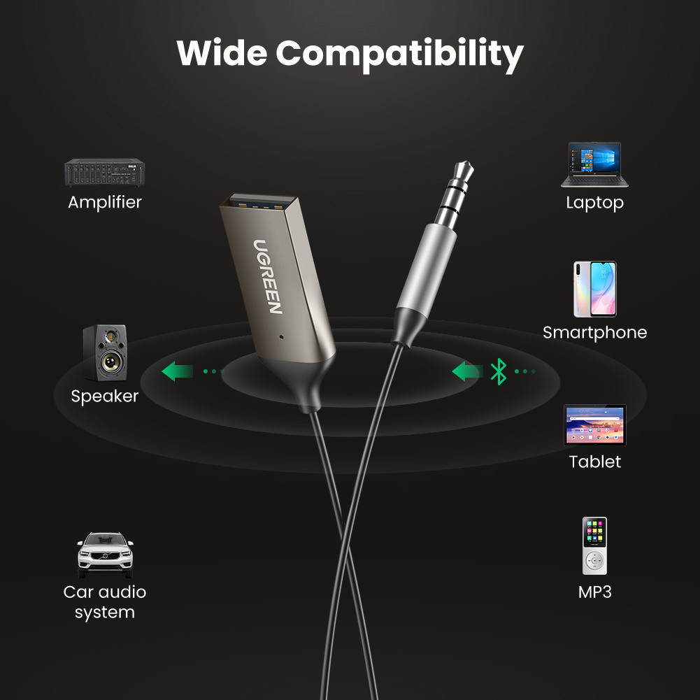 (1m) KFZ Bluetooth 5.0 Audio Receiver mit Freisprecheinrichtung   3.5mm Klinkeadapter Spiralkabel (70601) - Grau / Schwarz