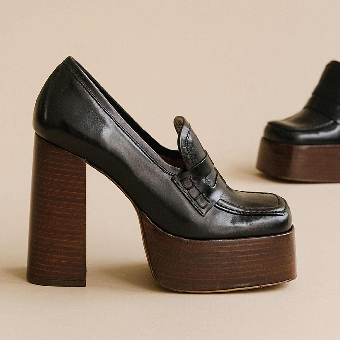 Jonak Mocassins en Cuir Backy noirs - Talon 11.5 cm