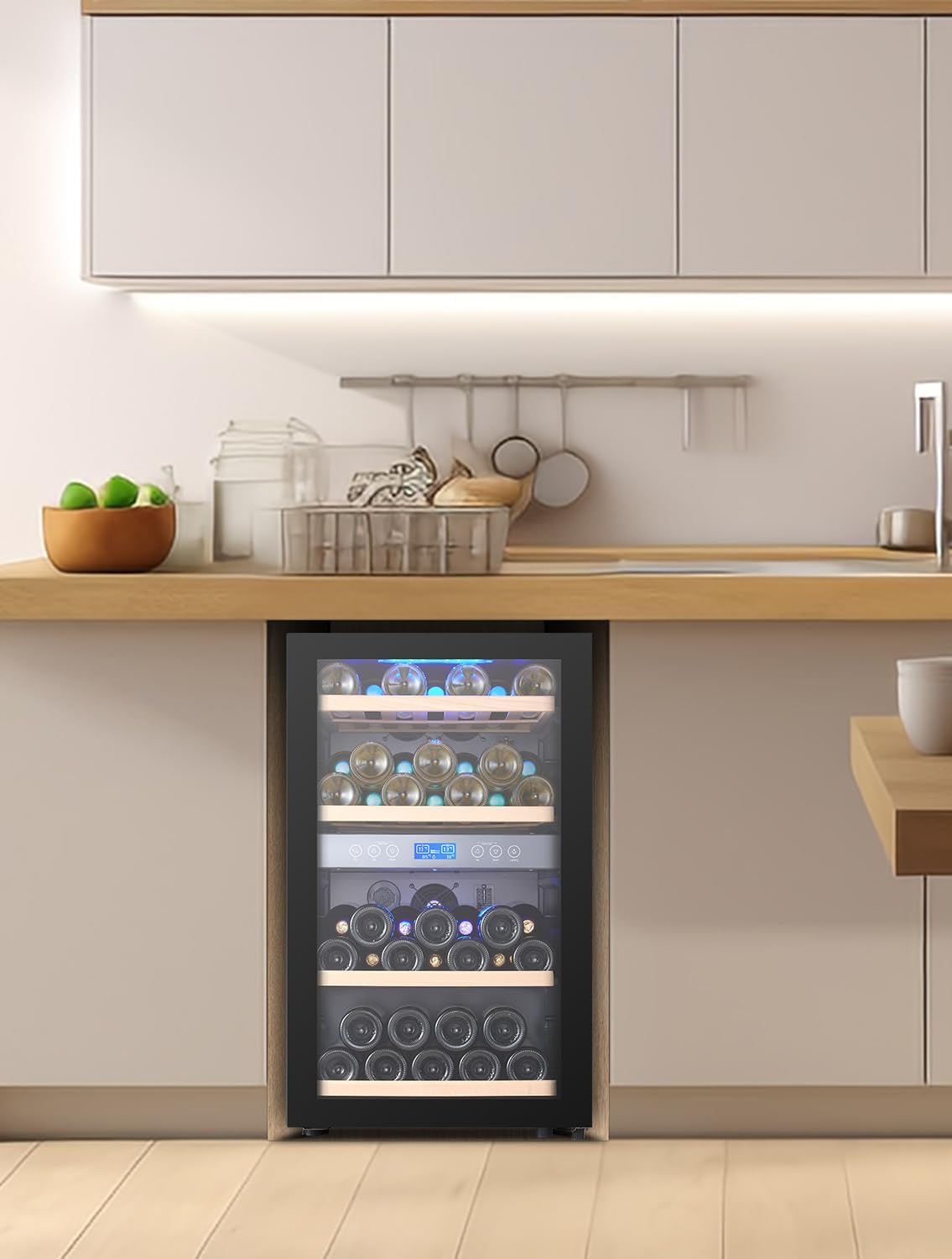 Kalamera Weinkühlschrank 2 Zonen, 45 Flaschen, 120Liter, großes LCD-Display, Temperaturzonen 5-10°C/10-18°C, KRC-120BFG