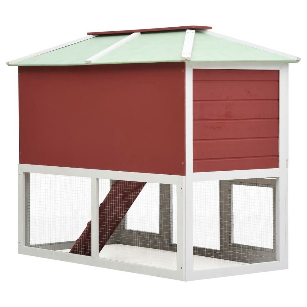 Cage clapier double pour animaux bois 115 cm rouge