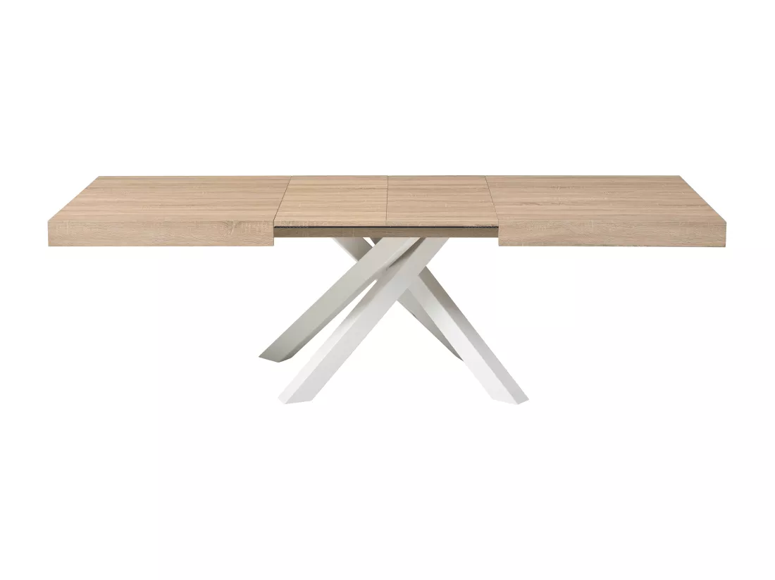 Table à manger extensible 6 à 10 personnes en MDF et métal - Naturel et blanc - CATONAV