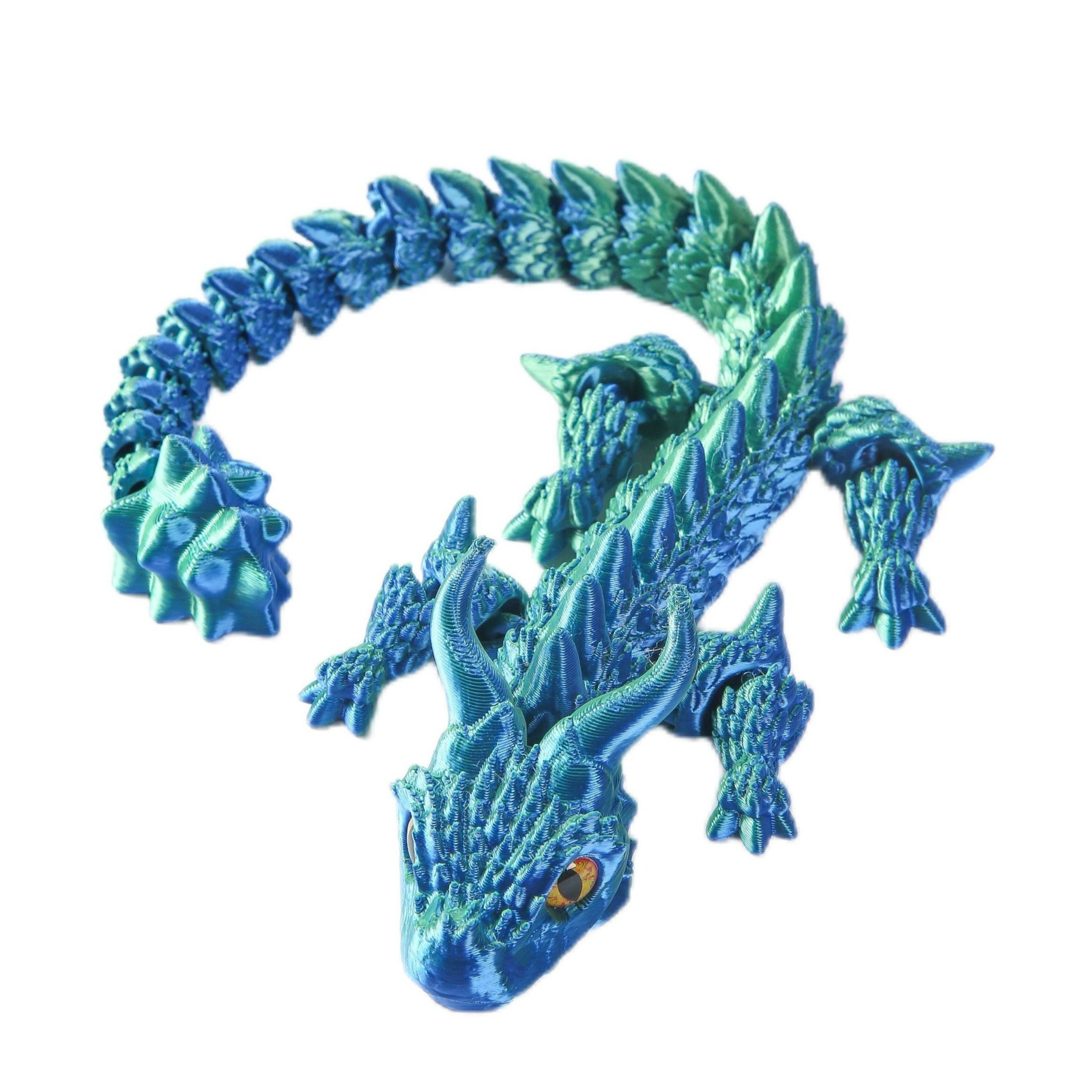 (22cm) Anti Stress 3D Druck Drache Spielzeug Flexibles Gelenk Fabelwesen Modell Fidget Spiel - Blau / Grün