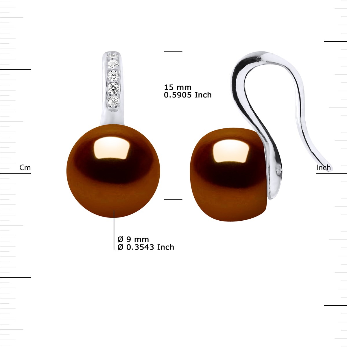 Crochets d'Oreilles Perles d'Eau Douce Boutons 9-10 mm Chocolat Joaillerie Argent 925