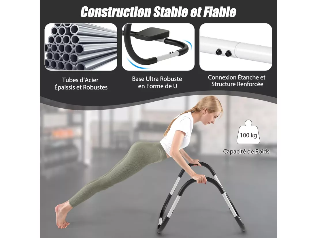 AB Trainer Portable avec Appuie-tête Rembourré Ergonomique Charge 100KG, Appareil Abdominaux à Bascule pour Entraînement de Musculation à Domicile, Noir+Blanc