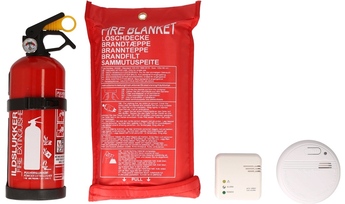 Sikkerhedspakke Brand/røg/gas med 1kg pulverslukker