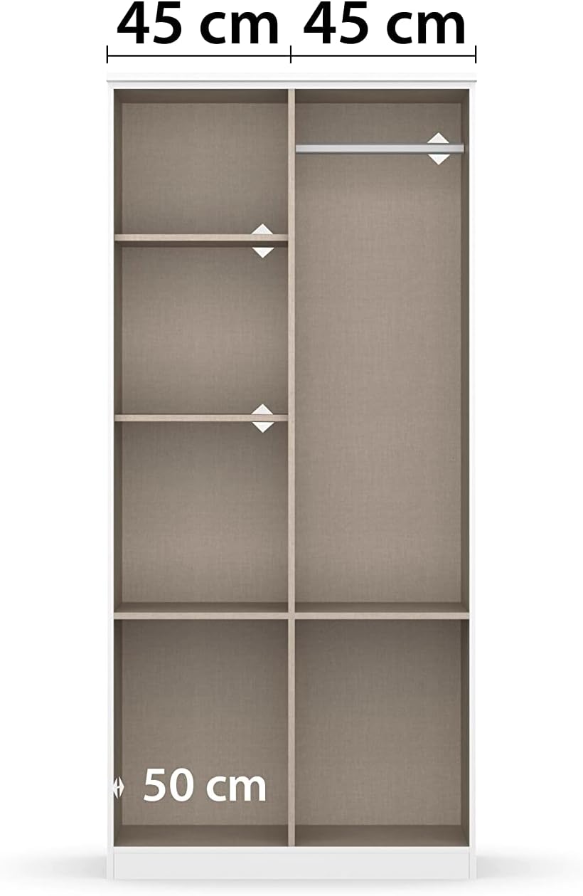 Rauch Drehtürenschrank Bremen - 2-türiger Kleiderschrank mit 4 Schubladen - Front und Korpus in Weiß, 58 x 91 x 199 cm