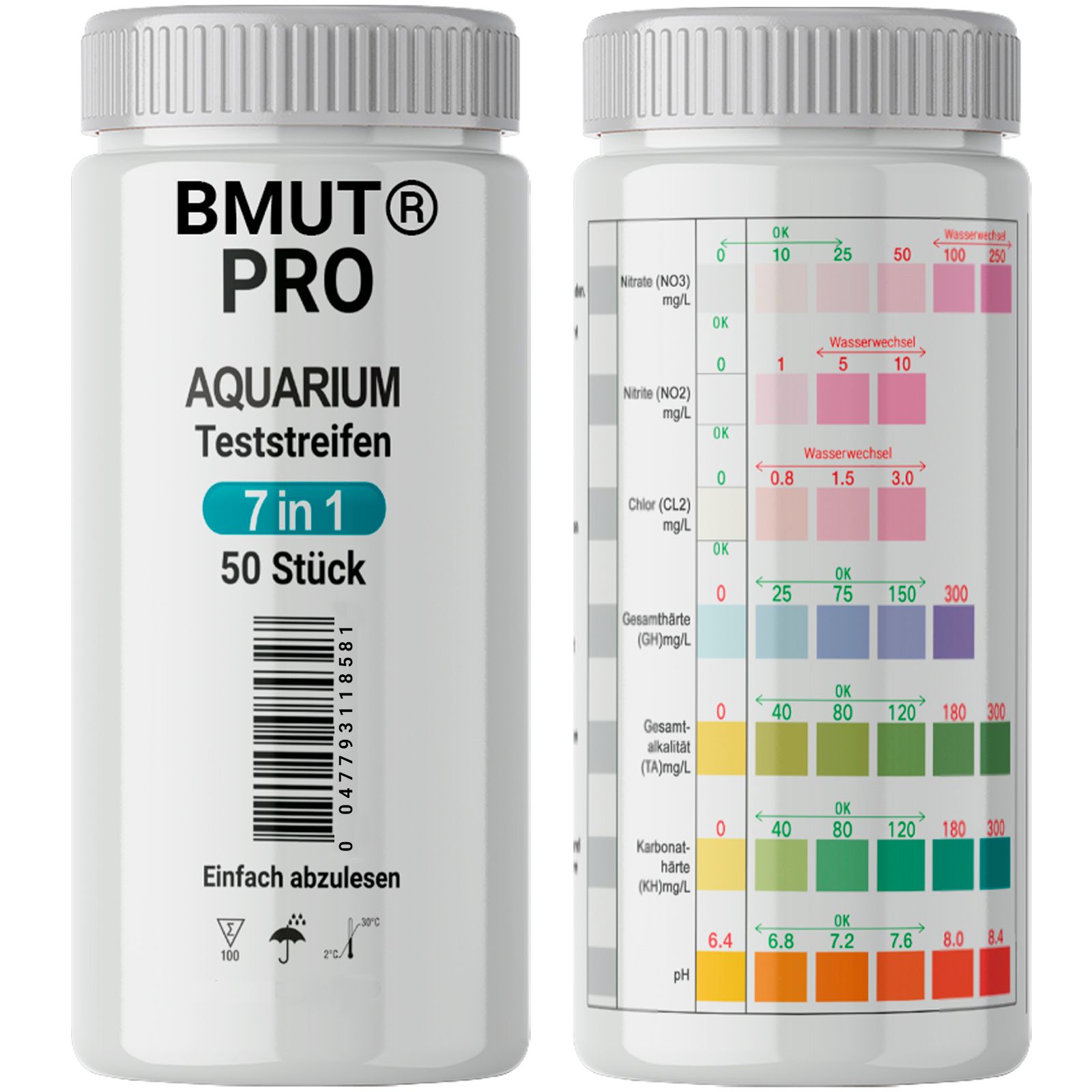 BMUT 7in1 Aquarium Teststreifen Wassertest Teich Fische Wasserqualität Tube