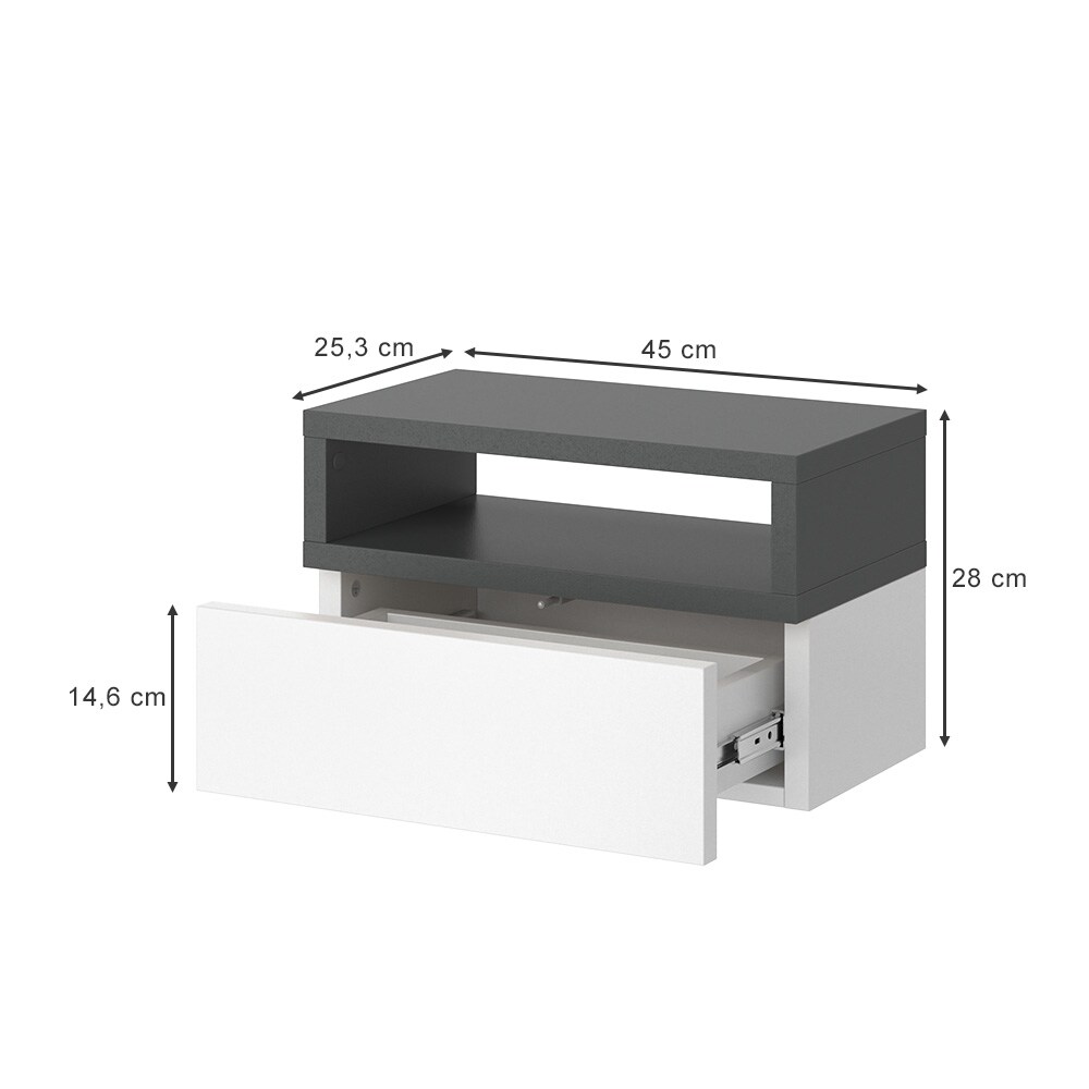 Vicco 2er Set Nachttische Urbano, 45x28cm, Weiß Anthrazit, Kommode mit Schublade