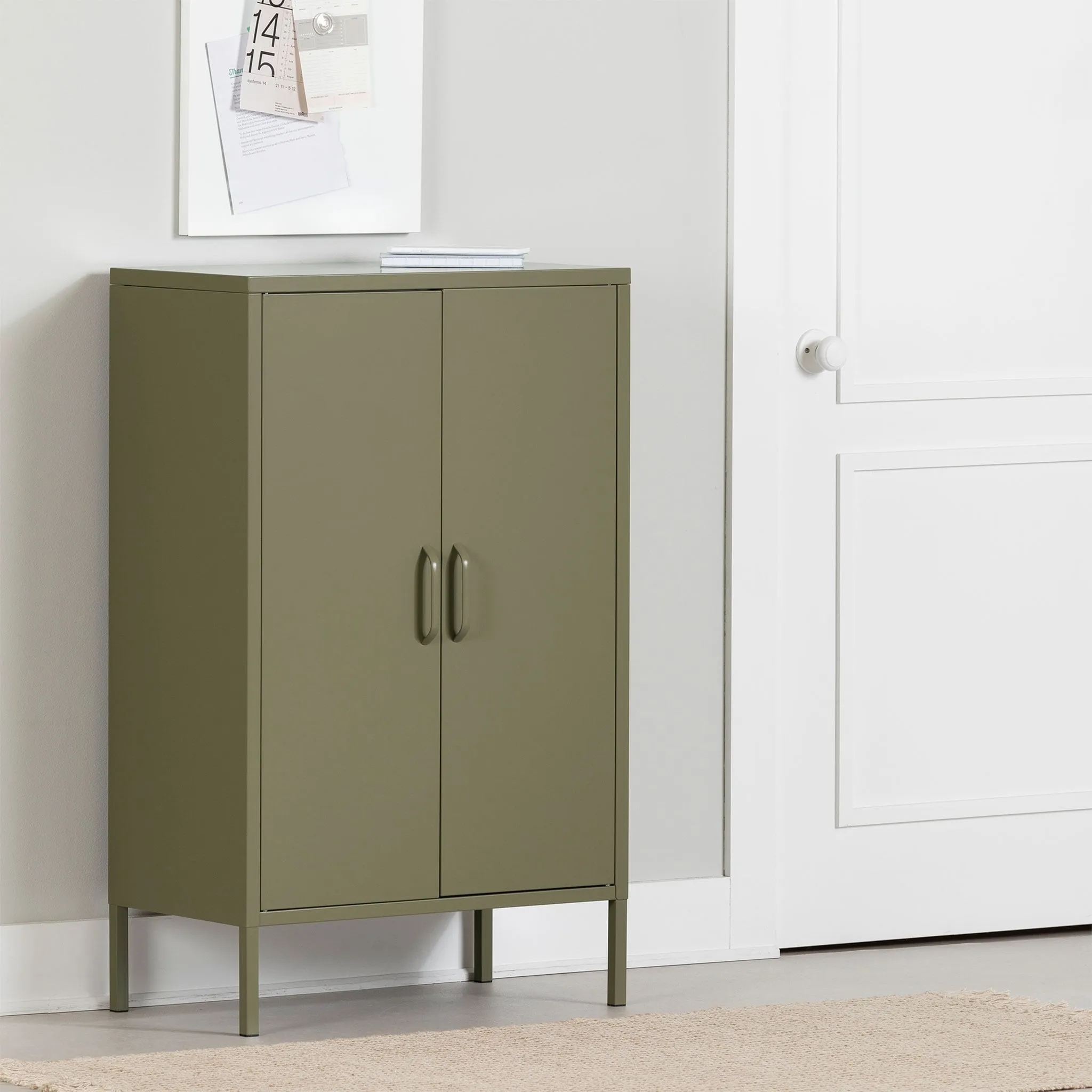 South Shore Meuble de rangement avec 2 portes en métal - Crea Vert olive