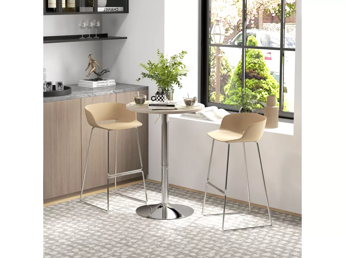 Table de bar ronde Ø 60 cm table bistro chic hauteur réglable 69-91 cm acier chromé aspect bois clair