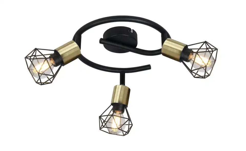 Deckenstrahler 3-flammig 19 cm 23 cm 23 cm Goldfarben, Schwarz