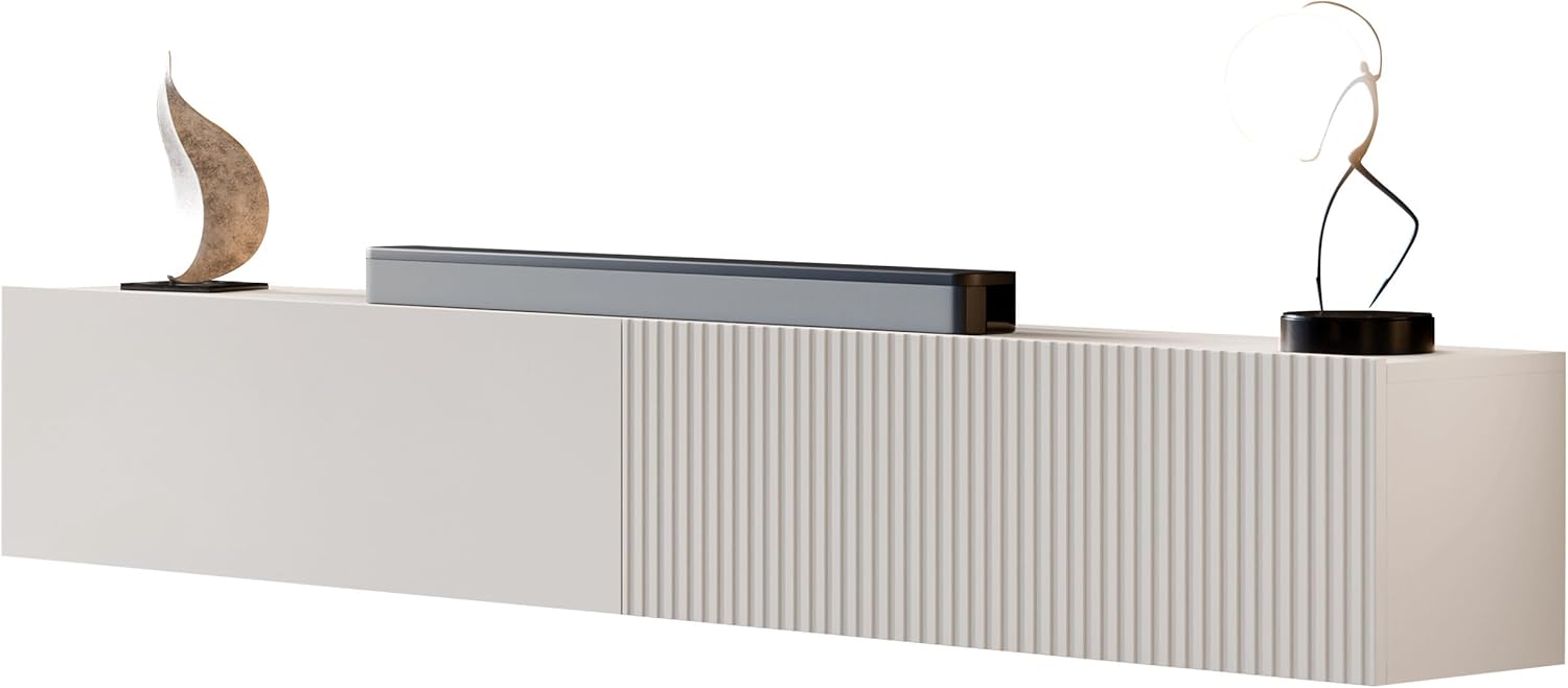 Mirjan24 TV Lowboard Cholon 200, Griffloses Öffnungssystem, 2 Klappe/Tür, TV Board Sideboard, Unterschrank, Fernsehschrank, TV Tisch, Fernsehtisch (Cashmere)