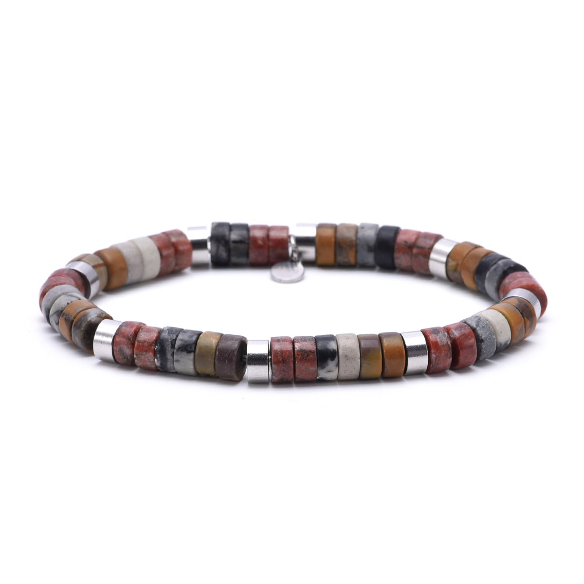 Bracelet Acier Perles Heishi 6mm Pierre Webstone Jaspe Sésame Rouge Bamboo-Large-20cm