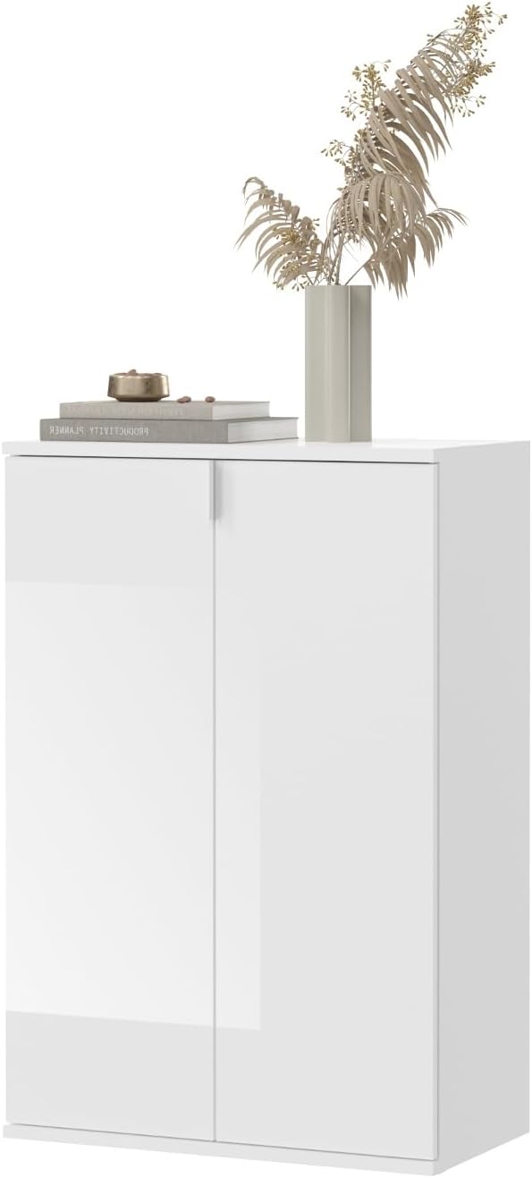 Kommode weiß Hochglanz viel Stauraum 6 Fächer Flurschrank Diele Flur 61 x 99 cm SystemX
