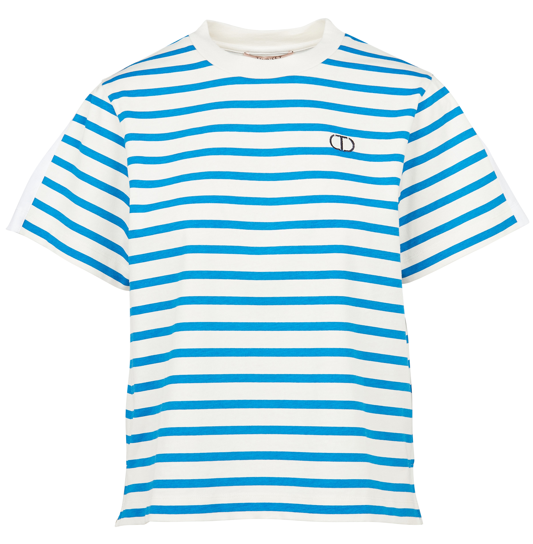 Tee-shirt col rond rayé en coton | Bleu