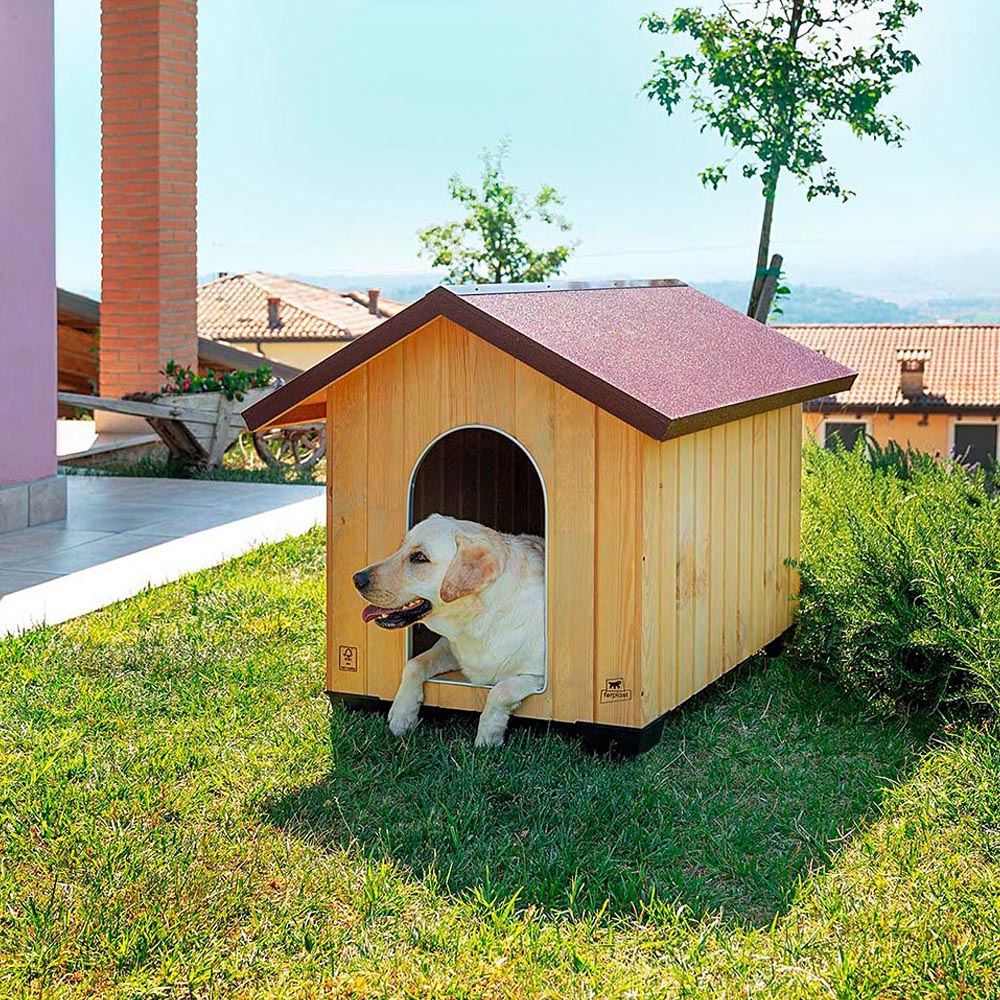 Ferplast niche pour chiens pour l'extérieur domus extra large en bois fsc, pieds isolants en plastique, grille pour l'aération,