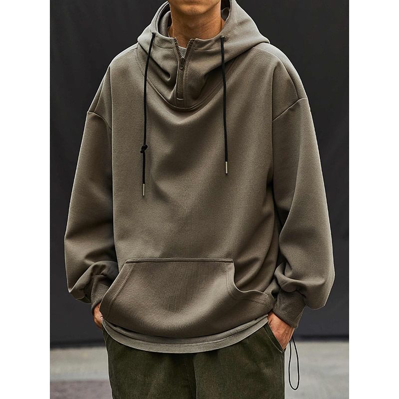 Adotuiastic - Hoodie met opstaande kraag, trekkoord en halve rits