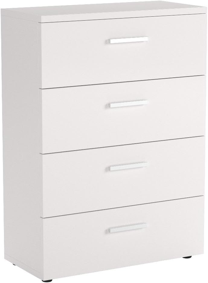 BMG Möbel Schubladen Kommode Sideboard Anrichte Marbella in Hochglanz Weiß - Höhe 91cm, Breite 65cm, Tiefe 32cm … (Tower 5 Schubkästen)