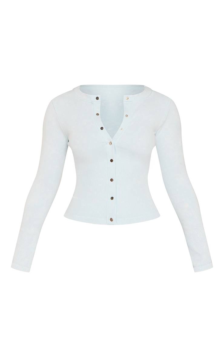 Bleu Clair Haut Long Côtelé Contour Petite À Manches Longues Et Boutons Coordonné