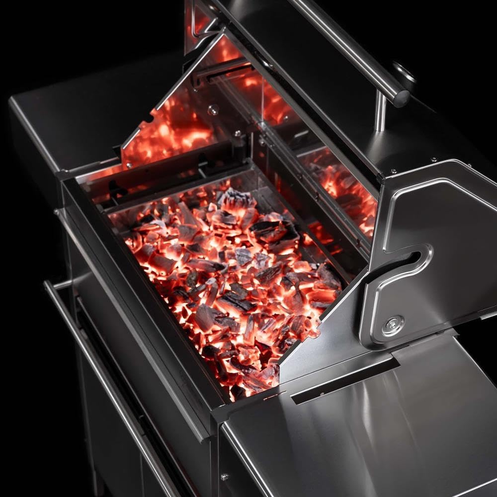 Schickling Holzkohlegrill 'Willy L - Deluxe' Edelstahlgrill Grillwagen, Rechteckig, 100% Edelstahl, Holzkohle-Grill mit Deckel, Made in Germany - Direkt vom Hersteller